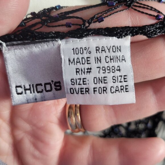 Chico's Beaded Crochet Elegant Special Occasion Rayon Fringed Wrap Shawl - Picture 5 of 7